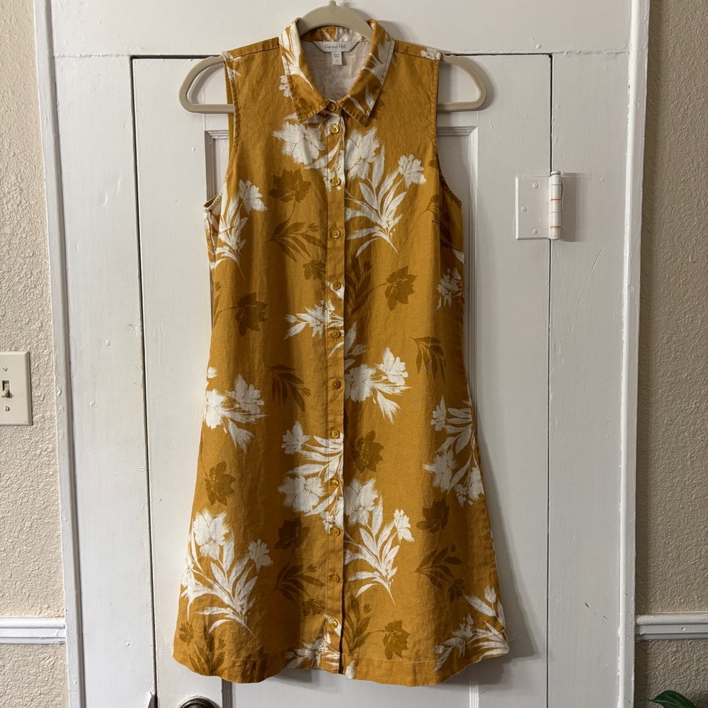 Garnet Hill Floral Linen Shirtdress Dress